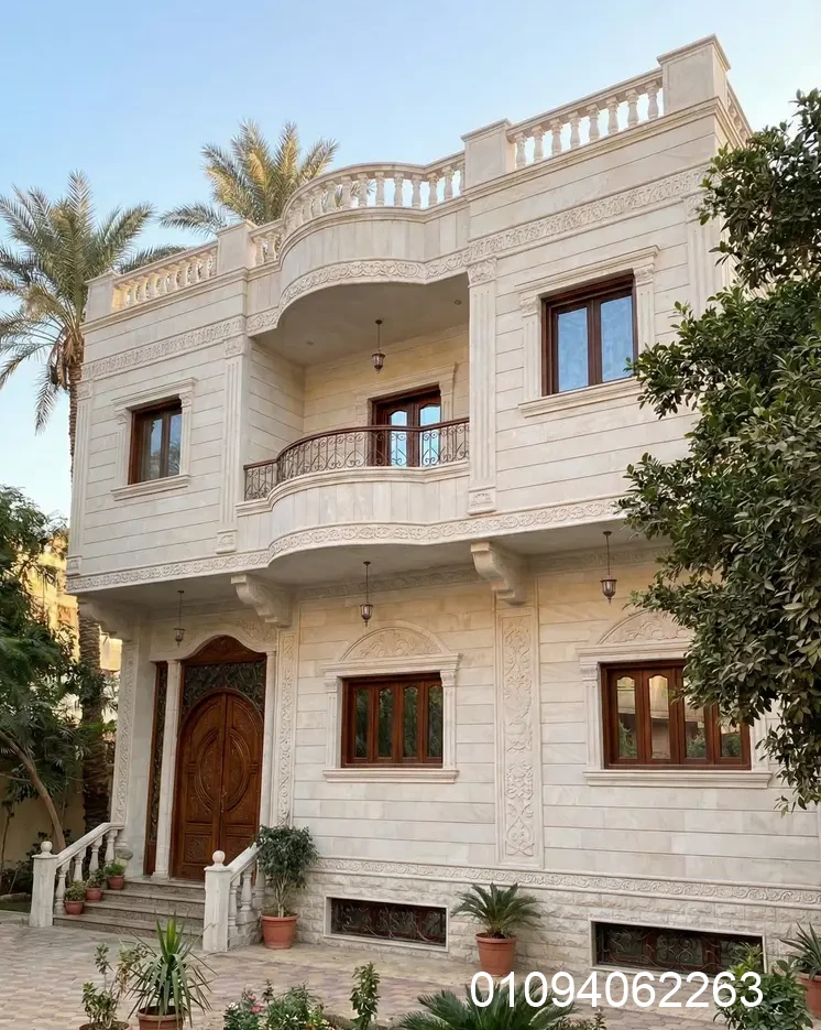 تشطيب واجهة منزل حجر هاشمي في الجيزة